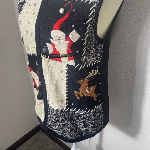 Vintage Erika Zipper Front Ramie/Cotton Christmas Sweater Vest Women's Size S - Picture 6 of 15
